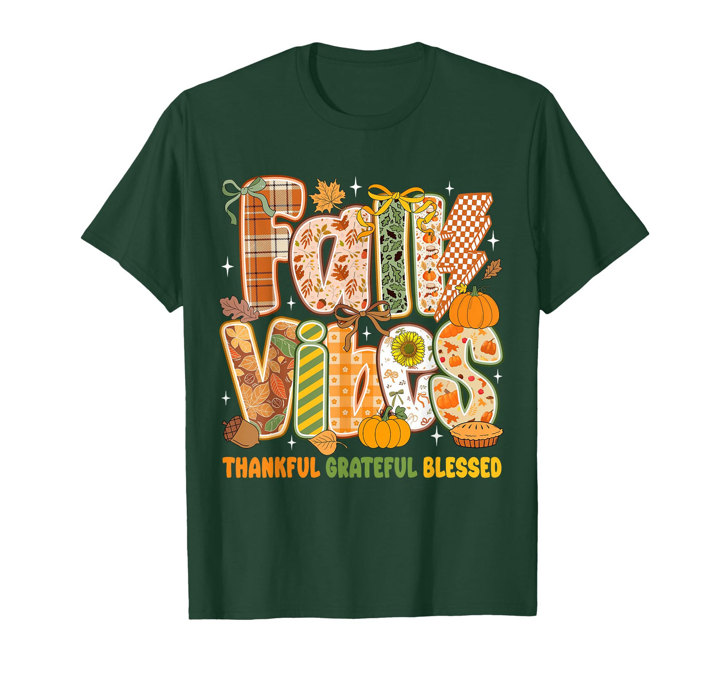 Retro Fall Vibes Thankful Grateful Blessed Autumn Pumpkin T-Shirt
