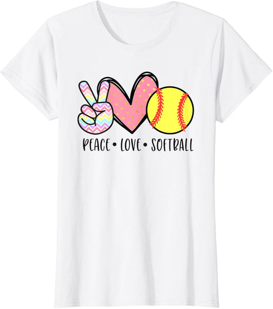 Peace Love Softball Mom Cute Pastel Women Teen Little Girls T-Shirt