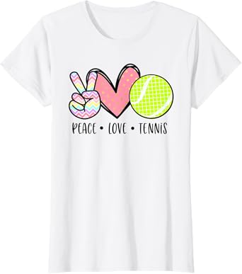 Peace Love Tennis Cute for Women Teen Little Girls Pastel T-Shirt