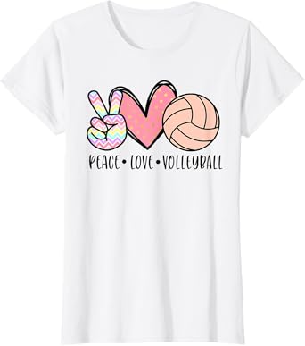Peace Love Volleyball Cute Pastel for Women Teen Girls Tween T-Shirt