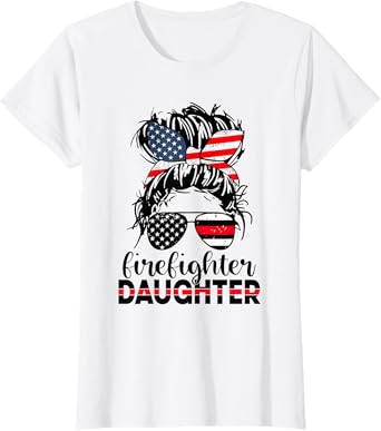 Firefighter Daughter Thin Red Line Messy Bun Classic T-Shirt