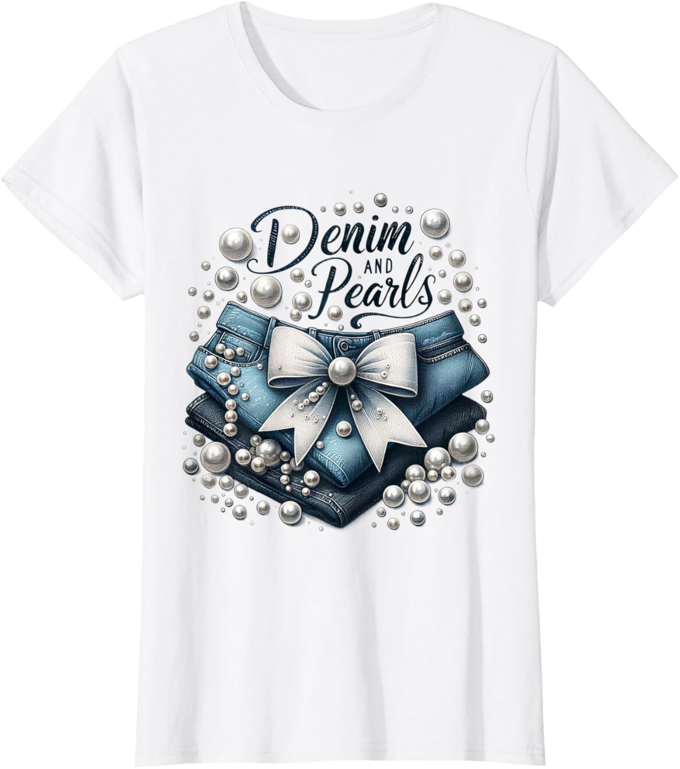 Pearls & Denim 2025 Outfit for Stylish Women T-Shirt