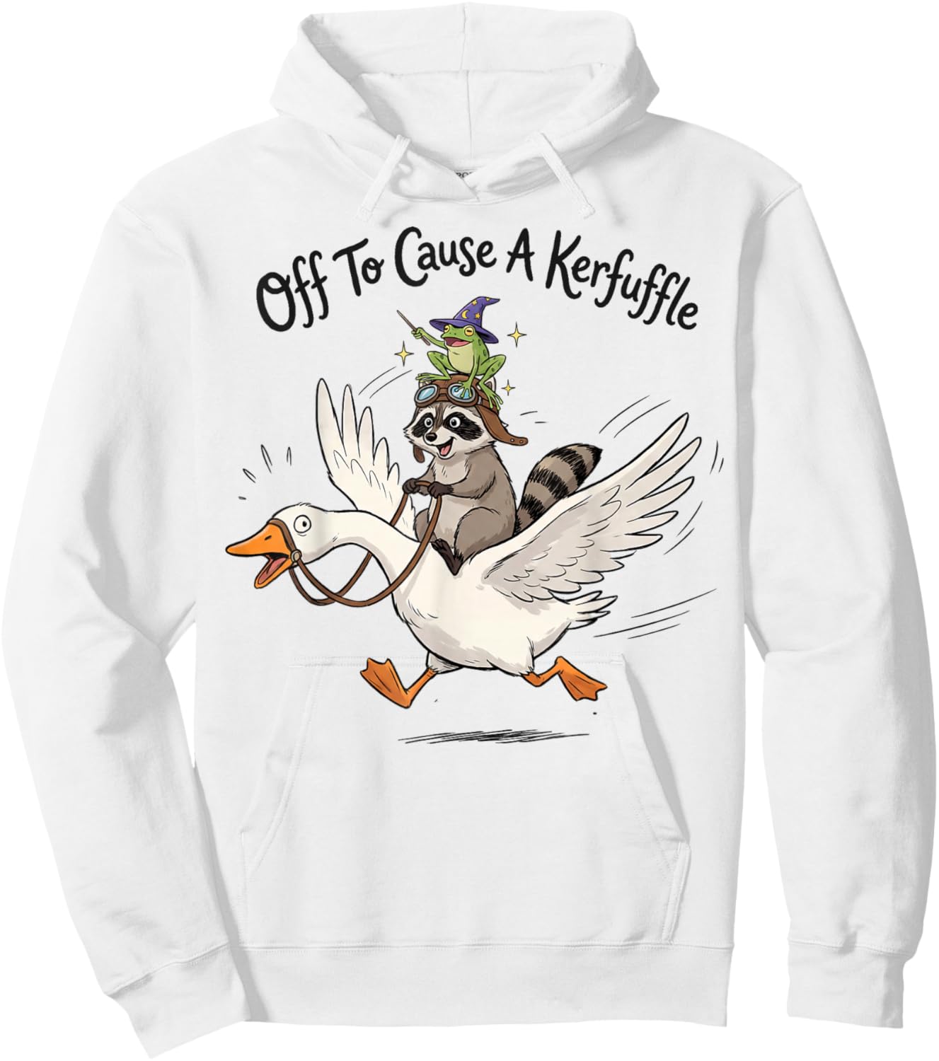 Off to Cause a kerfuffle Funny Graphic Tees Raccoon T-Shirt - Hoodie | White