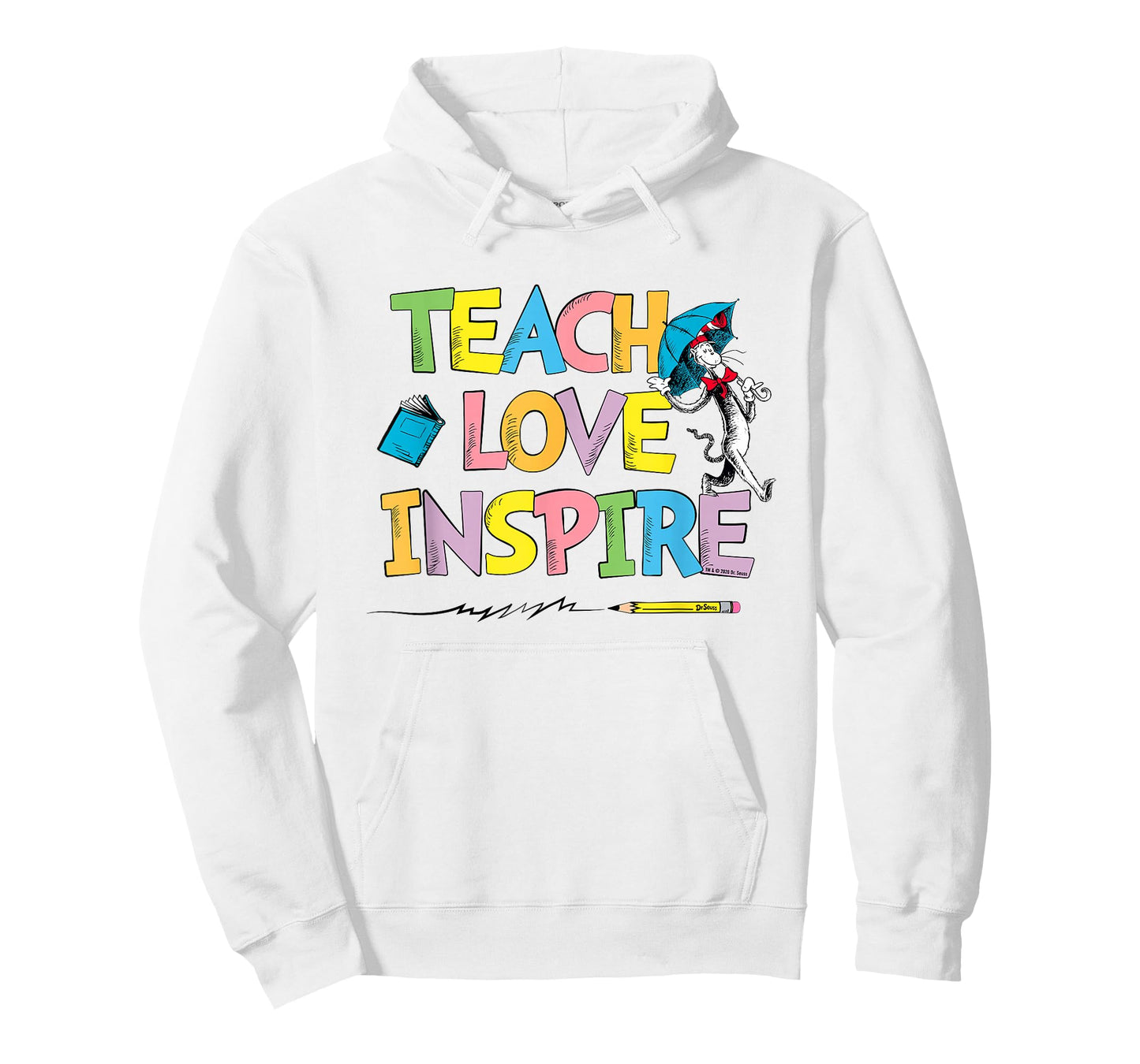 Dr Seuss Cat Hat Teach Love Inspire Officially Licensed T-Shirt - Hoodie | White
