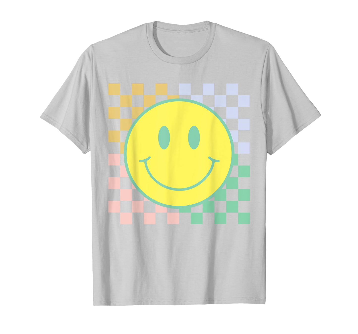 Retro Happy Face Shirt Checkered Pattern Smile Face Trendy T-Shirt