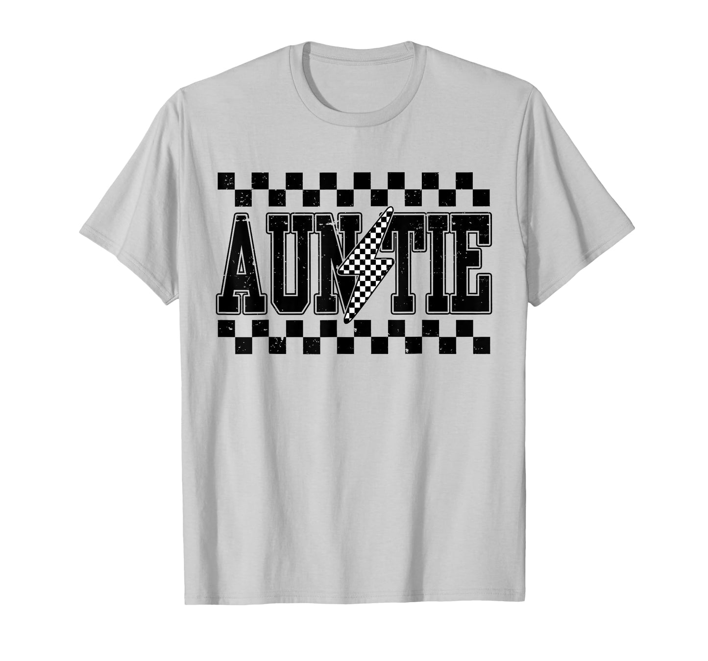 Retro Lightning Auntie Checkered Funny Auntie For Women Men T-Shirt