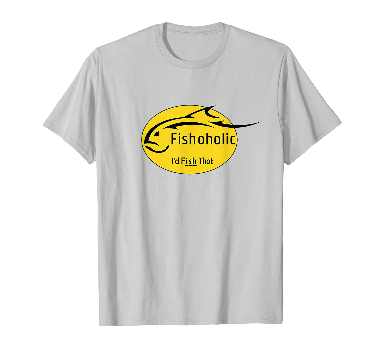 Fishoholic - Fish Logo Unisex-Adults Fishing T-Shirt, Grey, Small, Short Sleeve, Classic Fit