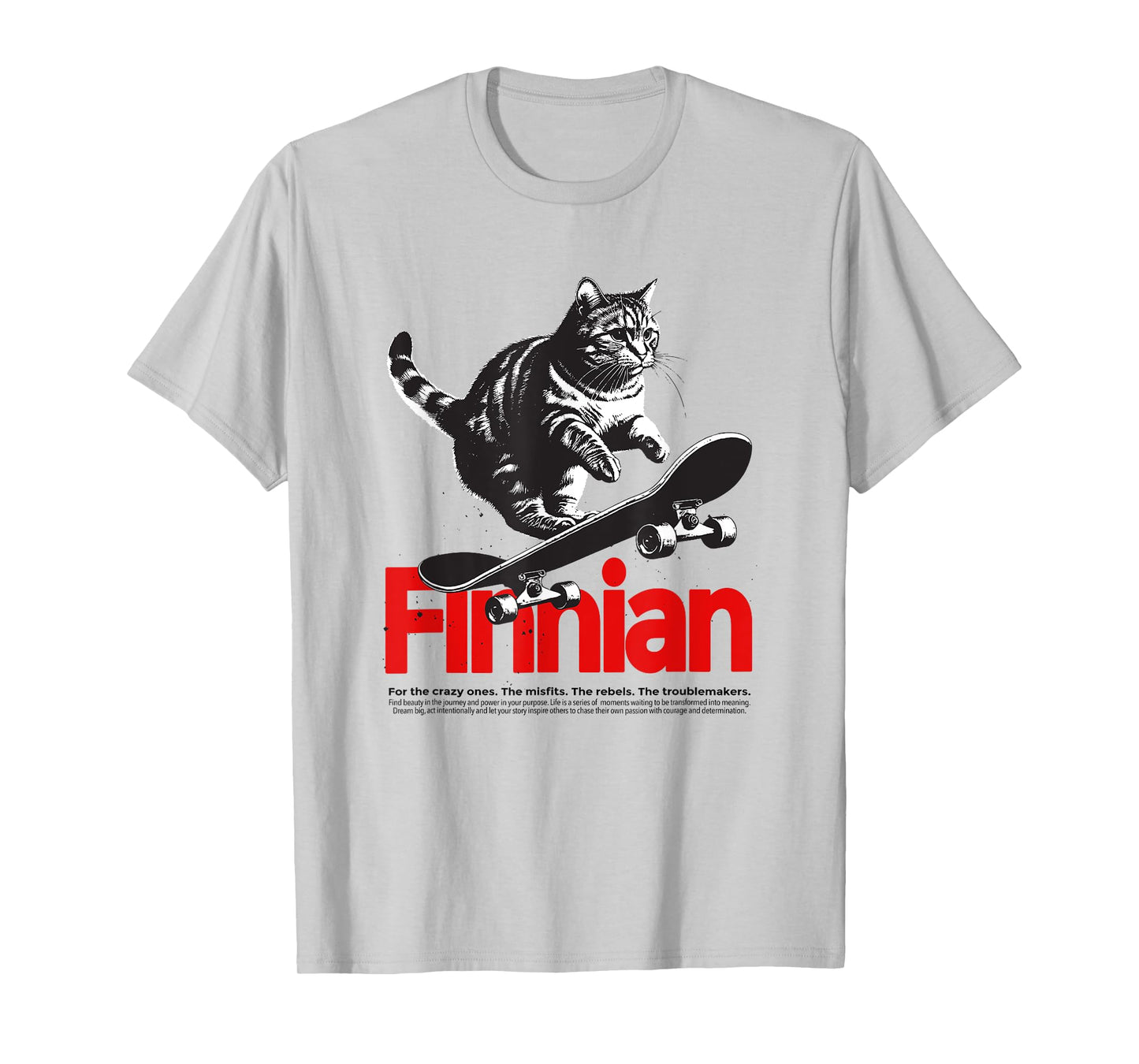 FINNIAN - Cute Boy Name with cool with cool Cat & Skateboard T-Shirt