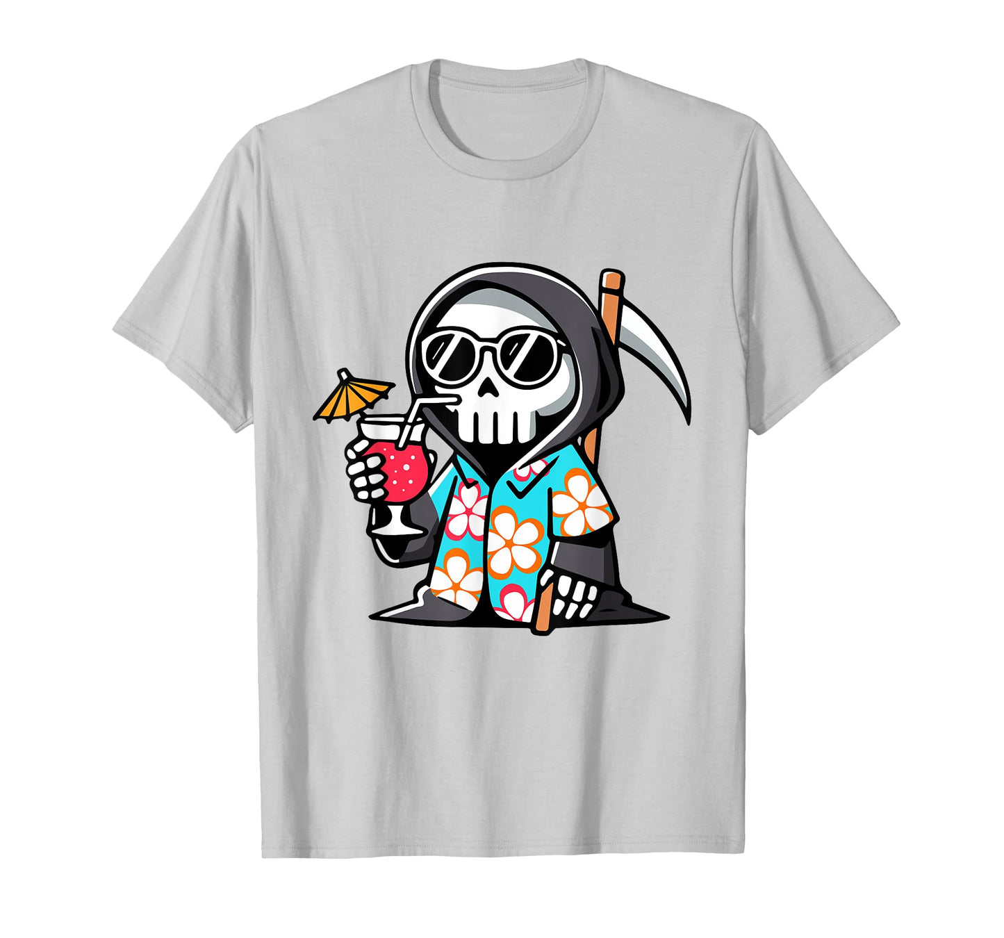 Funny Grim Reaper Hawaiian Summerween Summer Halloween T-Shirt