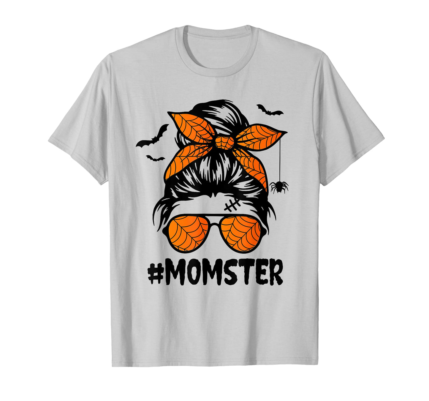 Momster for Women Halloween Mom Messy Bun Leopard T-Shirt