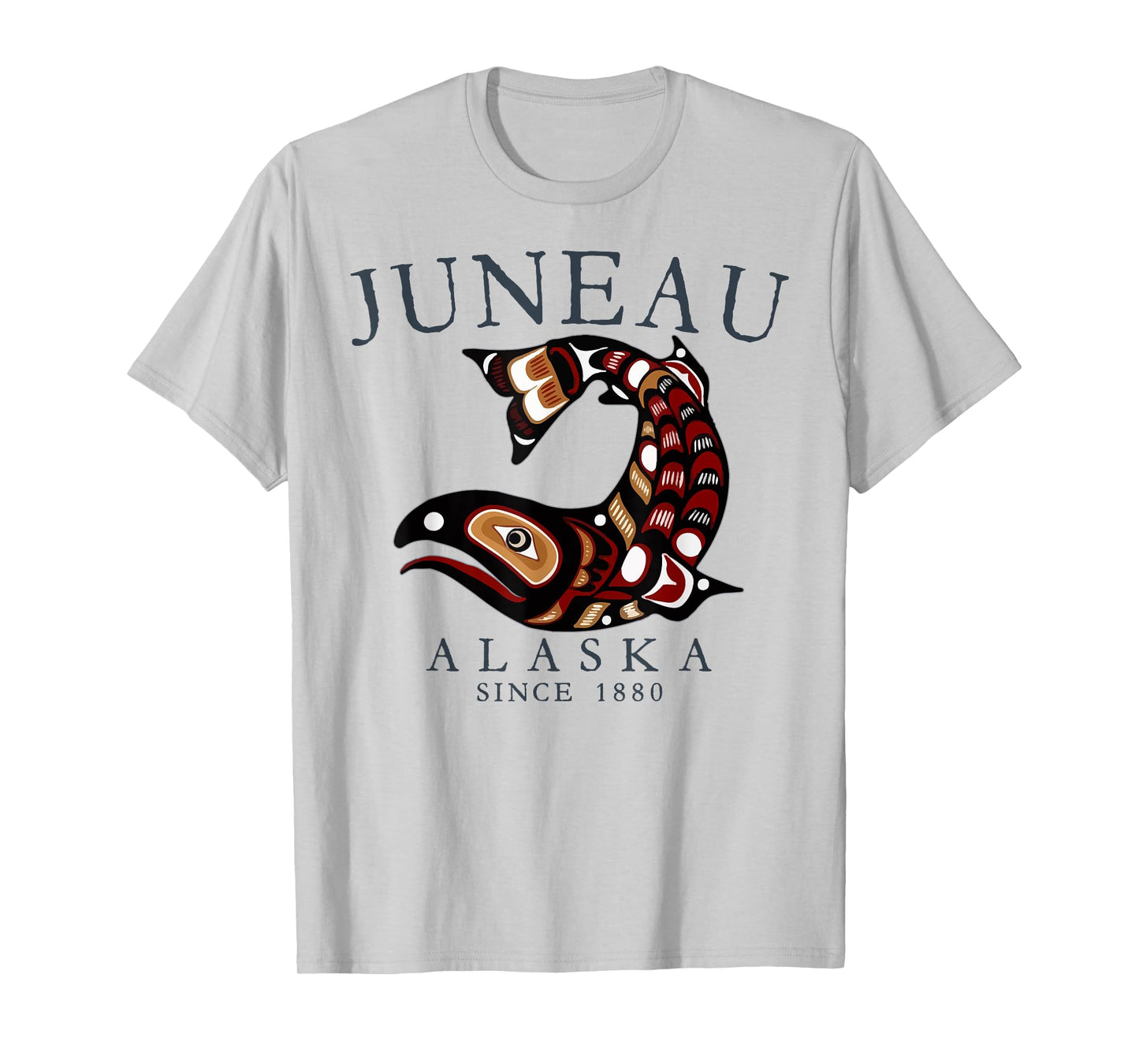 Juneau Alaska Tribal Art Salmon Since 1880 Slate Letters T-Shirt