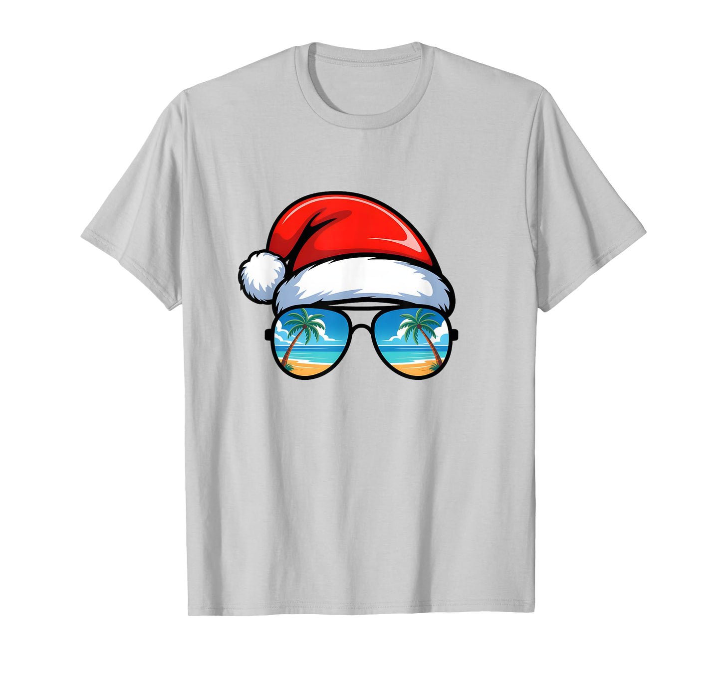 Santa Claus Hat Sunglasses Beach Christmas in July Summer T-Shirt