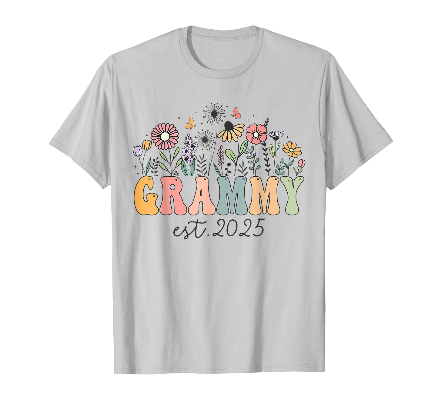 Grammy Est. 2025 Floral Groovy Retro Hippie Wildflower T-Shirt