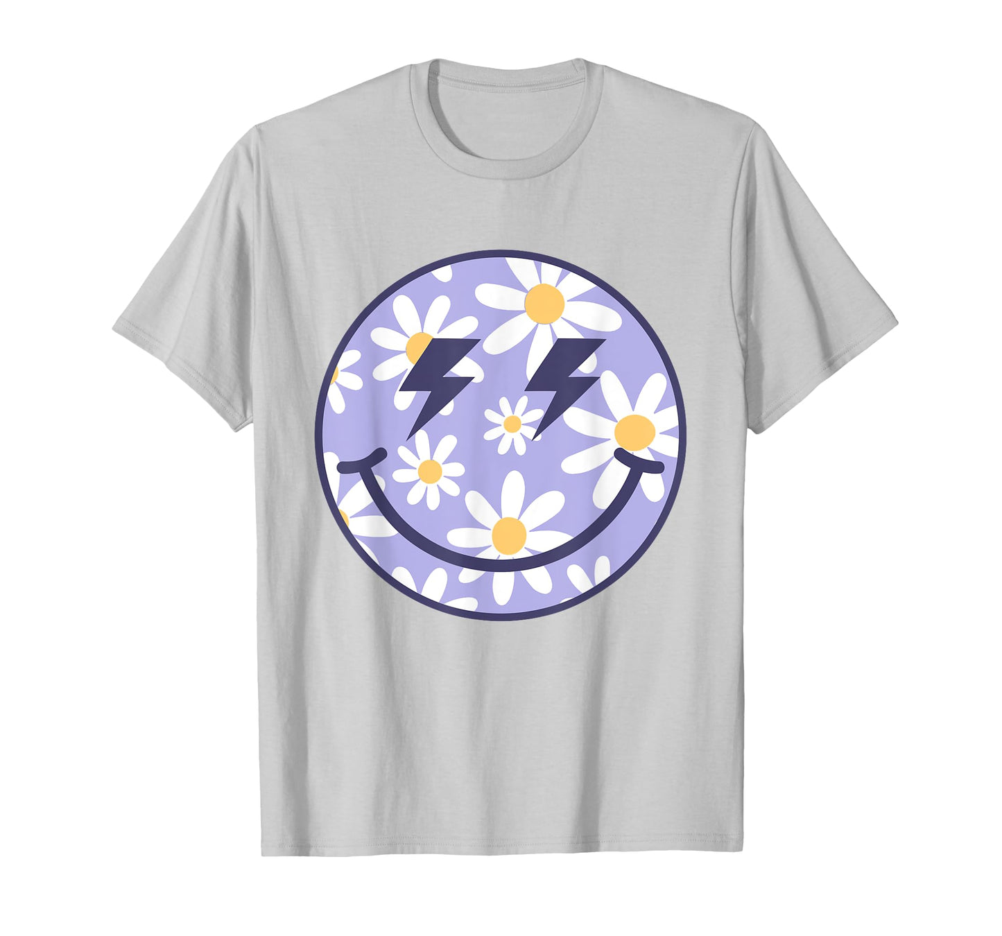 Retro Purple Happy Face Checkered Pattern Smile Face Trendy T-Shirt