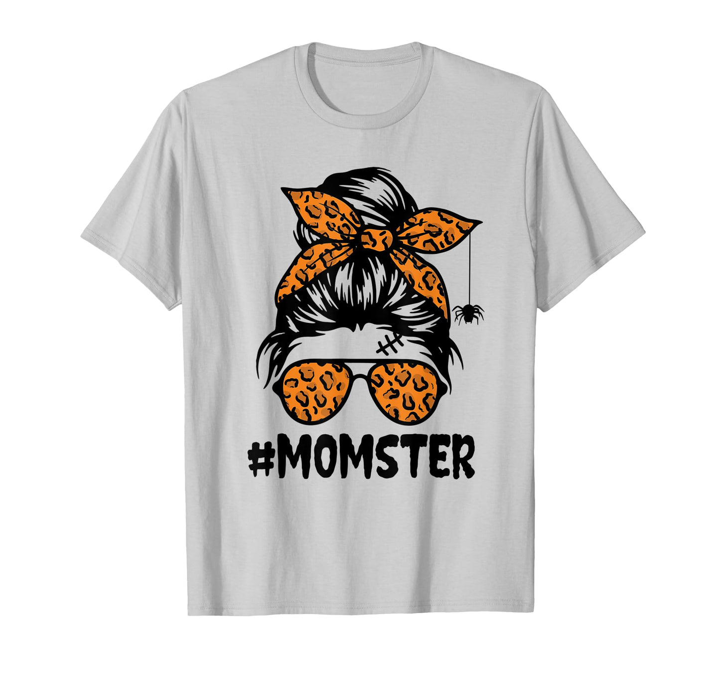 Momster Shirt for Women Halloween Mom Messy Bun Leopard T-Shirt