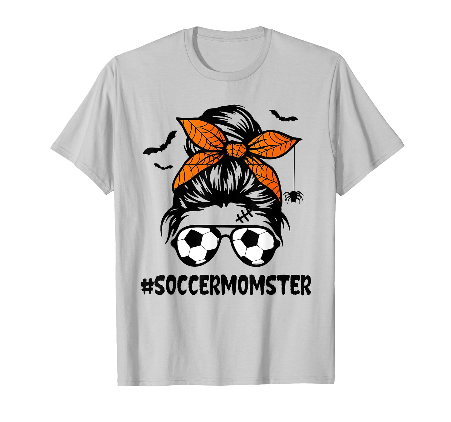 Soccer Momster for Women Halloween Mom Messy Bun Hair T-Shirt