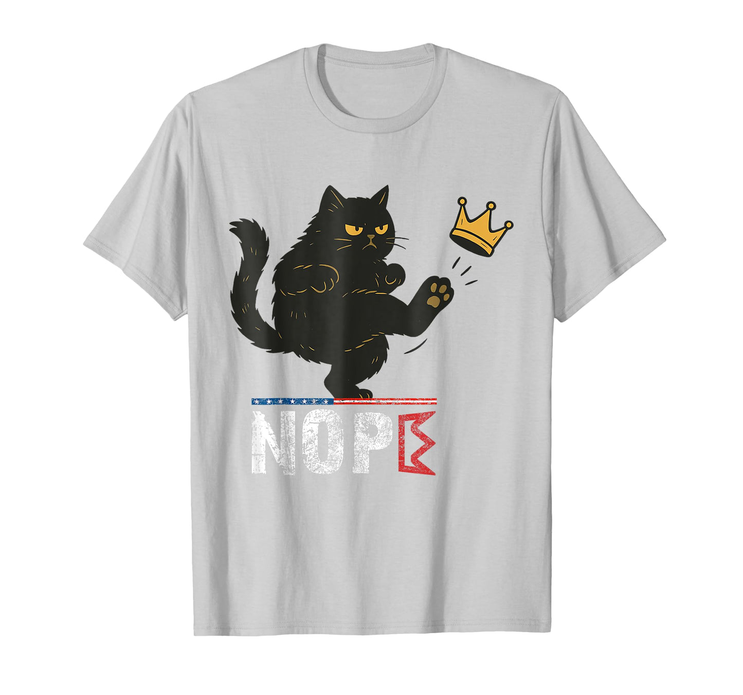 No Kings In America Black Cat Funny Cat Kicking Crown T-Shirt