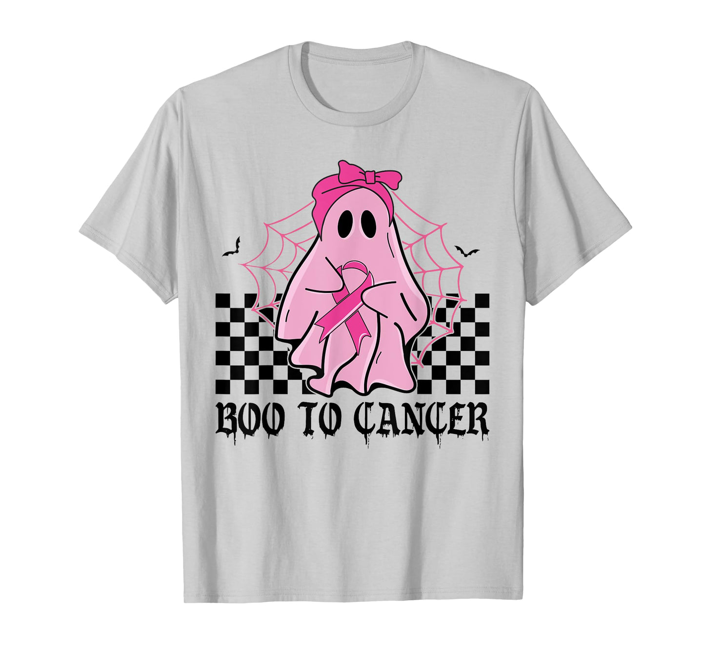 Boo Breast Cancer Pink Ghost October Halloween Checkered T-Shirt
