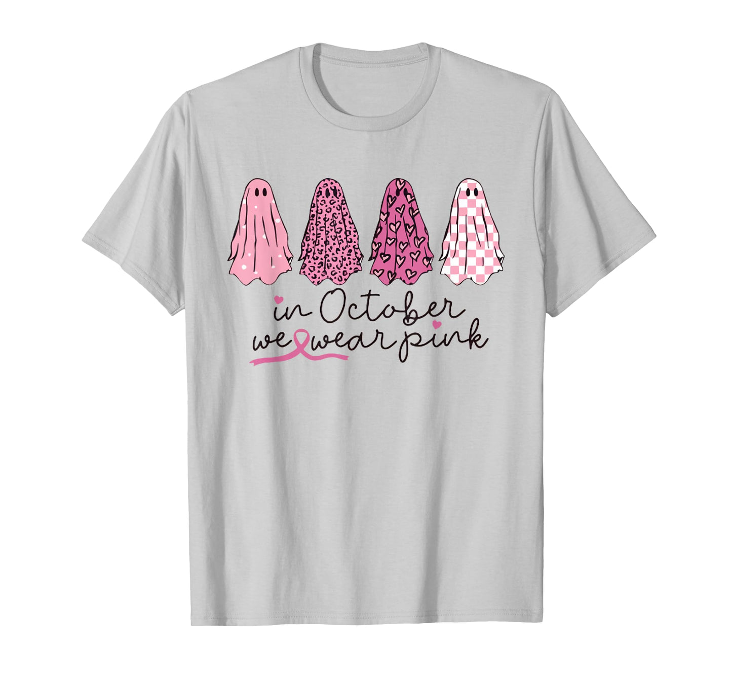 Women In October We Wear Pink Wizard Ghosts Breast Cancer T-Shirt