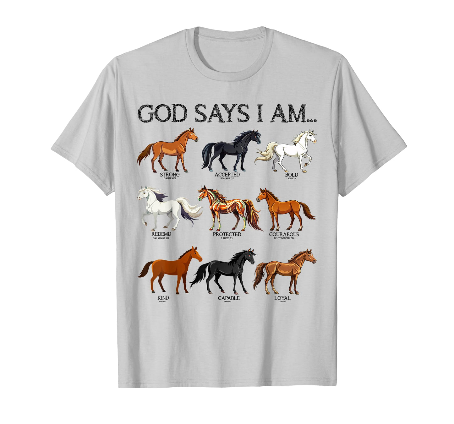 Horses God Says I Am Cute Christian Girl Teen Bible Verse T-Shirt