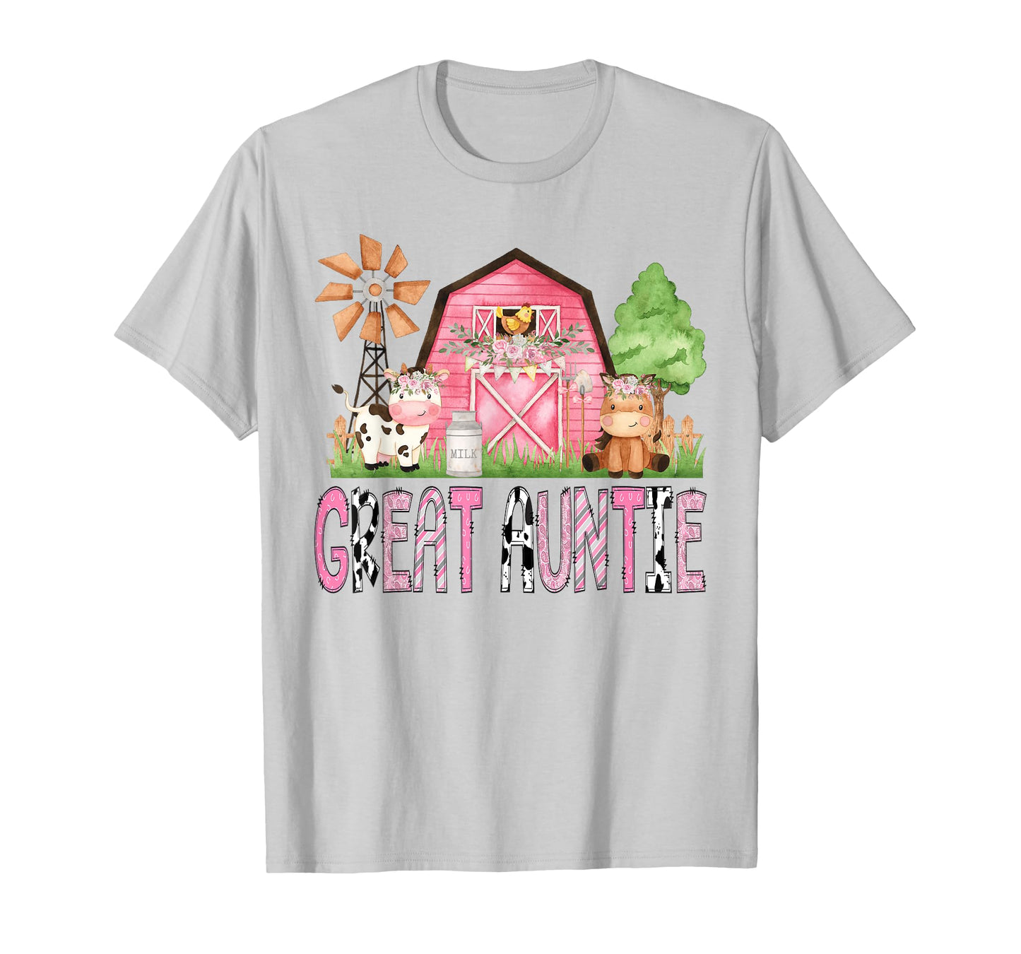 Great Auntie Pink Farm Animal Birthday Kids Matching Family T-Shirt