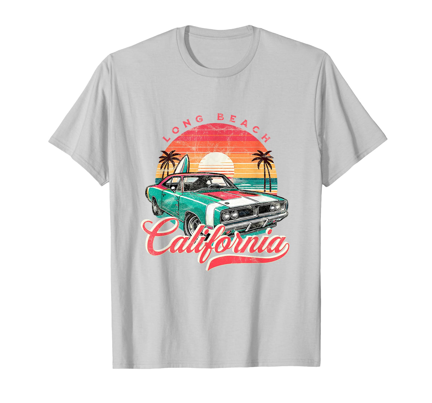 Classic Muscle Car Retro Long Beach California Surfer Sun T-Shirt