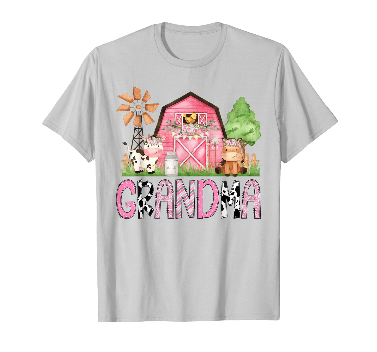 Grandma Pink Farm Animal Birthday Kids Matching Family T-Shirt