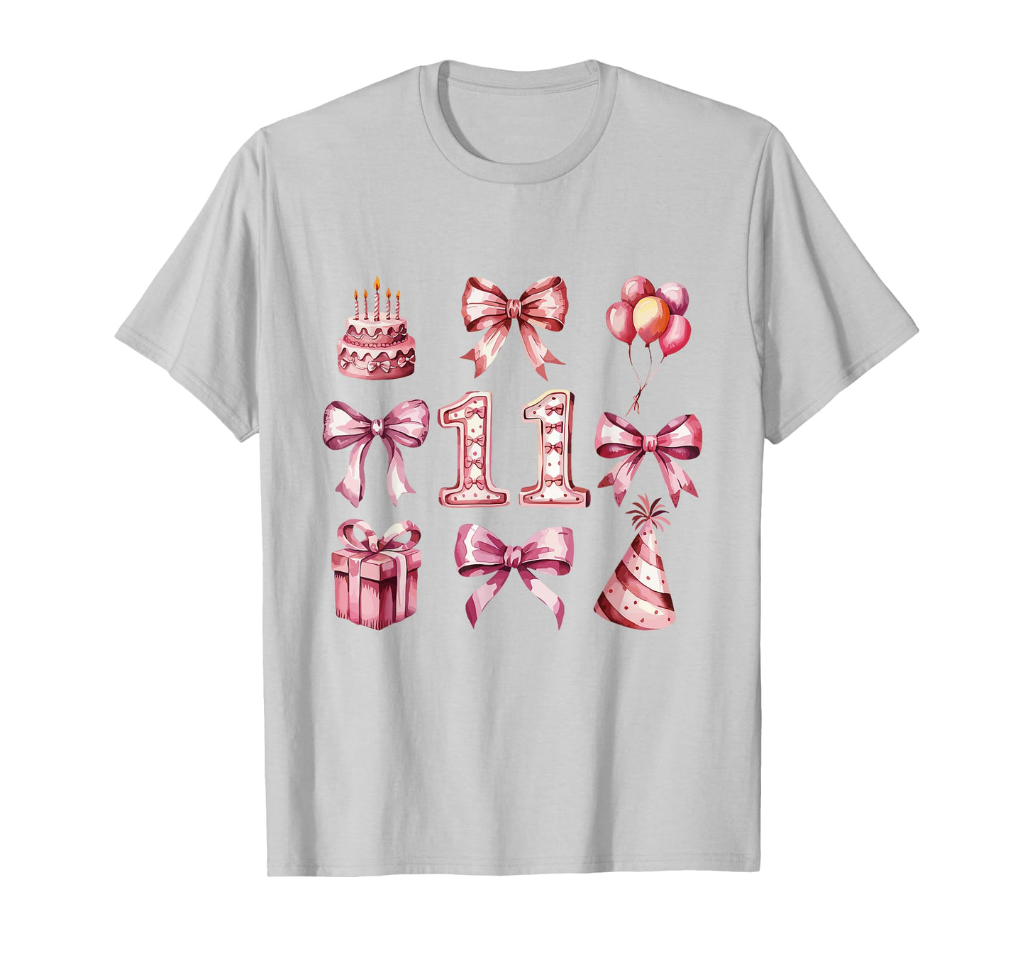 11th Birthday Girl Coquette Pink Bows Eleven Years Old Party T-Shirt