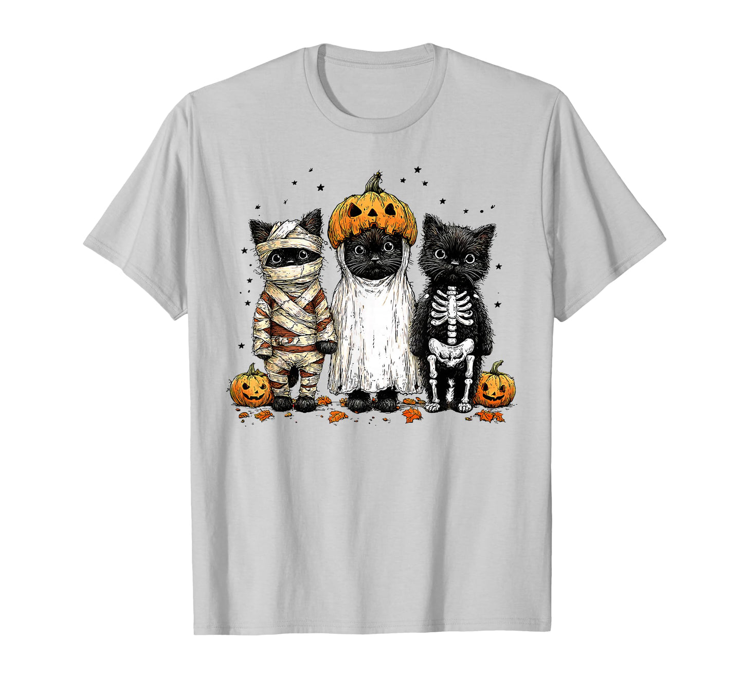 Retro Black Cat Witch Scary Halloween Pumpkin Women Men Kids T-Shirt