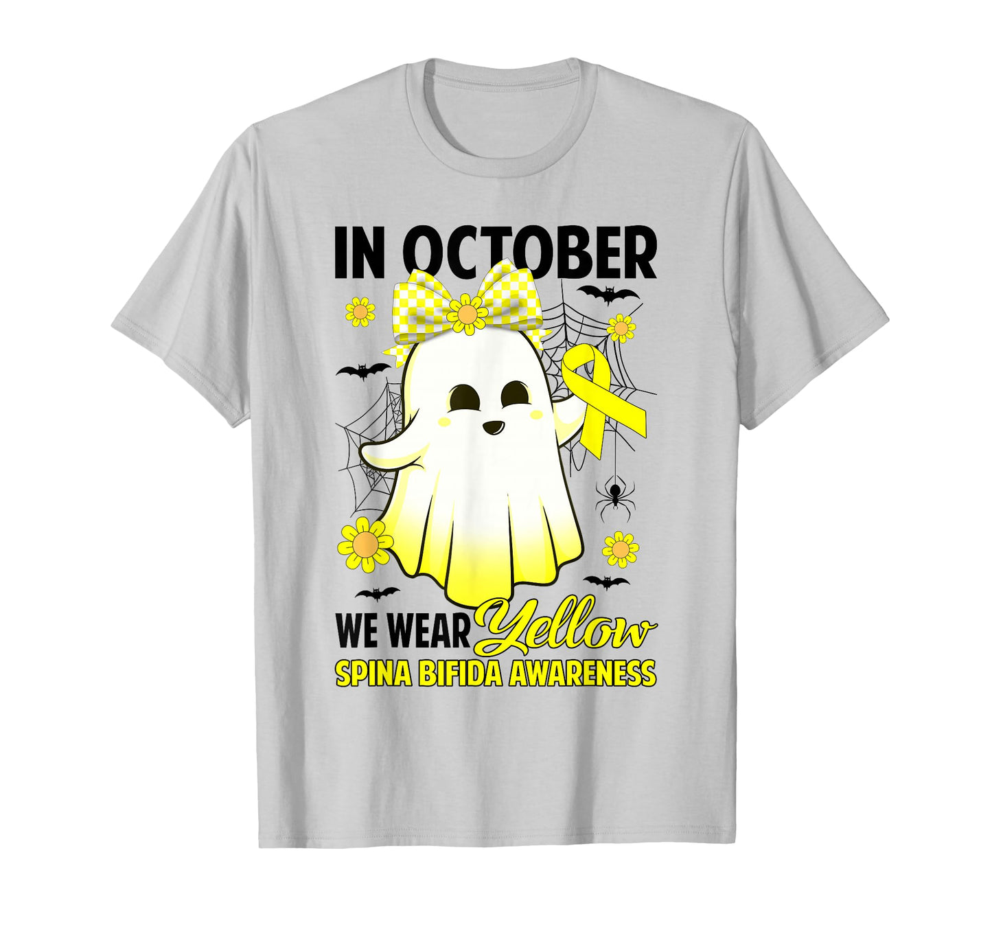 in October We Wear Yellow Spina Bifida Halloween Day Ghost T-Shirt