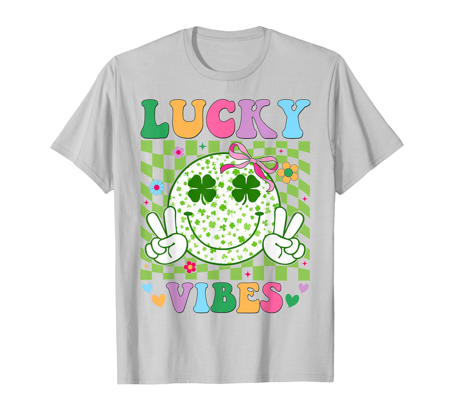 Groovy St Patricks Day Lucky Vibes Shamrock Women Girls Kids T-Shirt