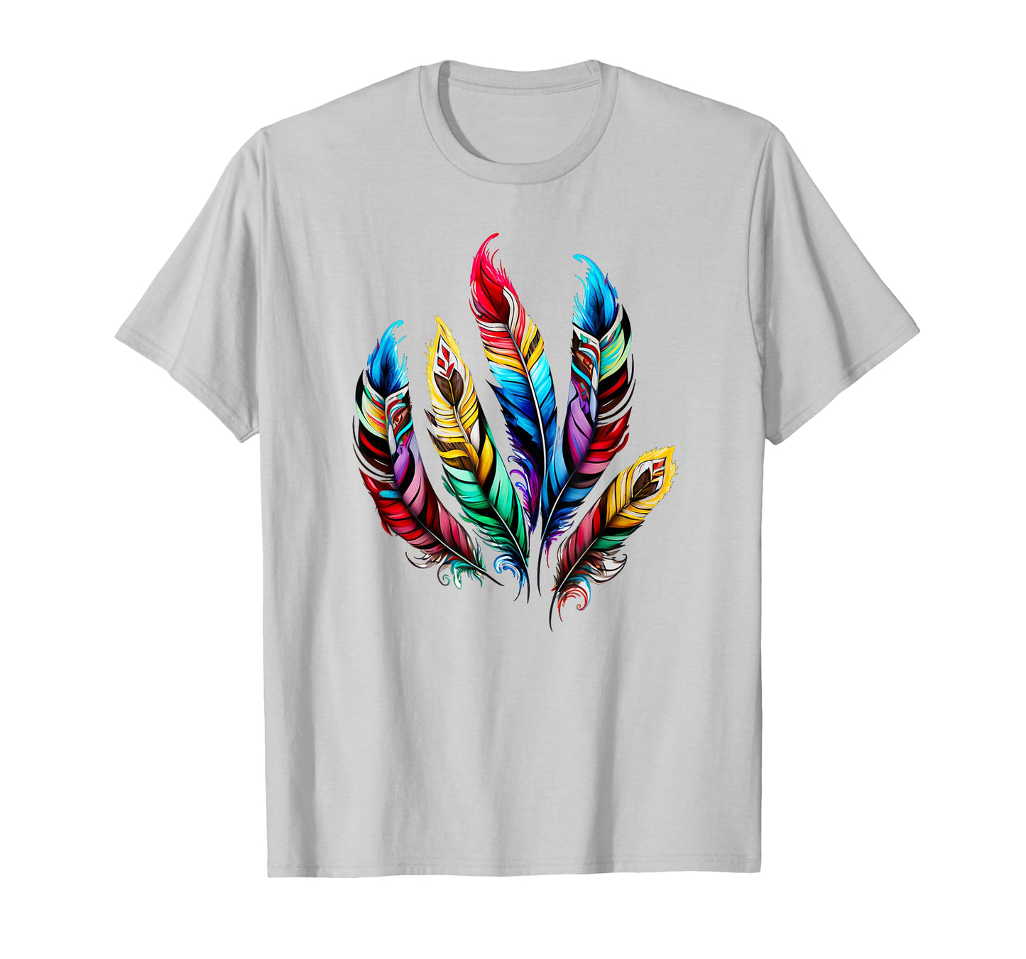 Colorful feathers boho ethnic style Indian bird pattern love T-Shirt