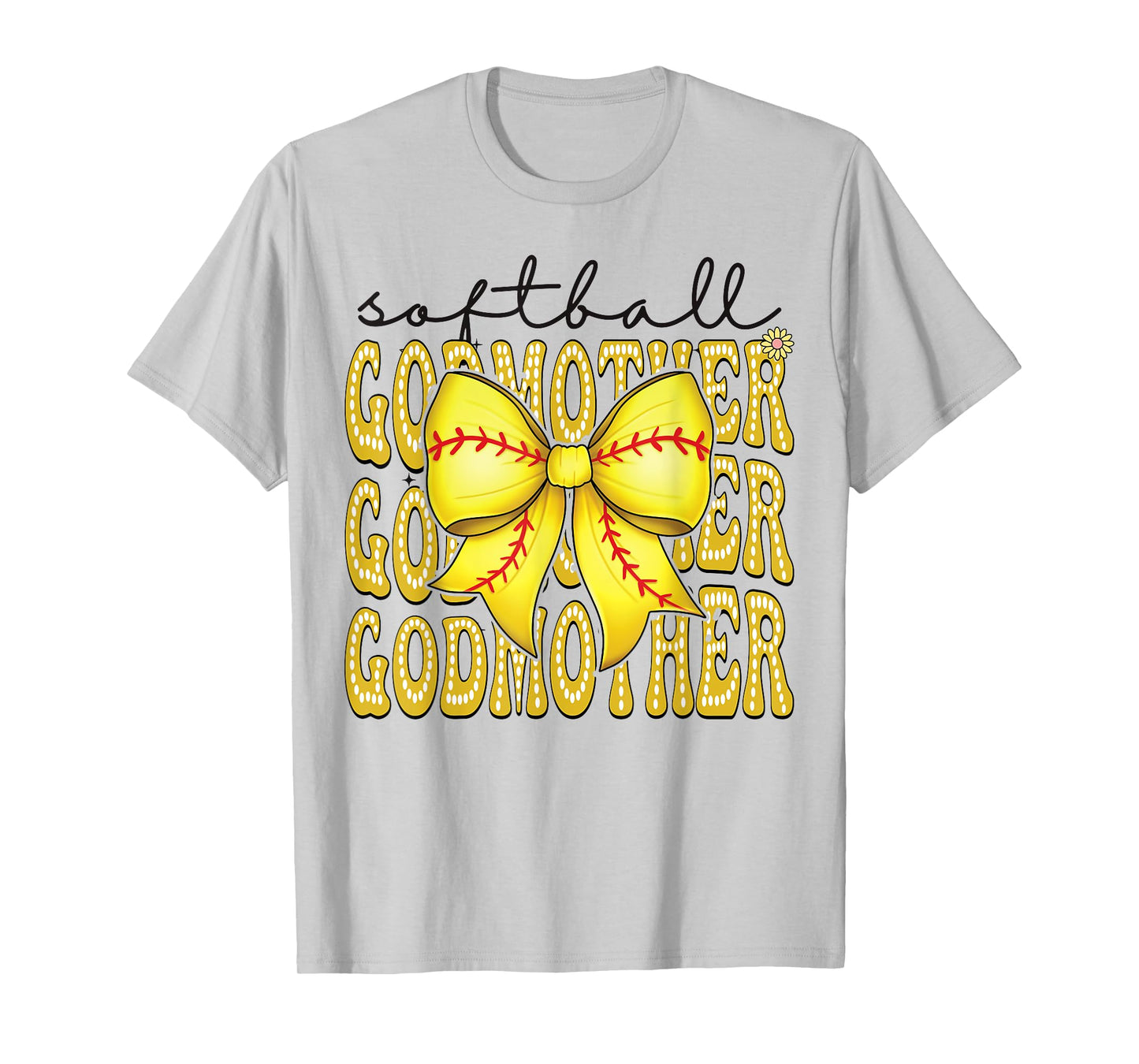Softball GodMother Retro Softball Coquette Bow Groovy T-Shirt