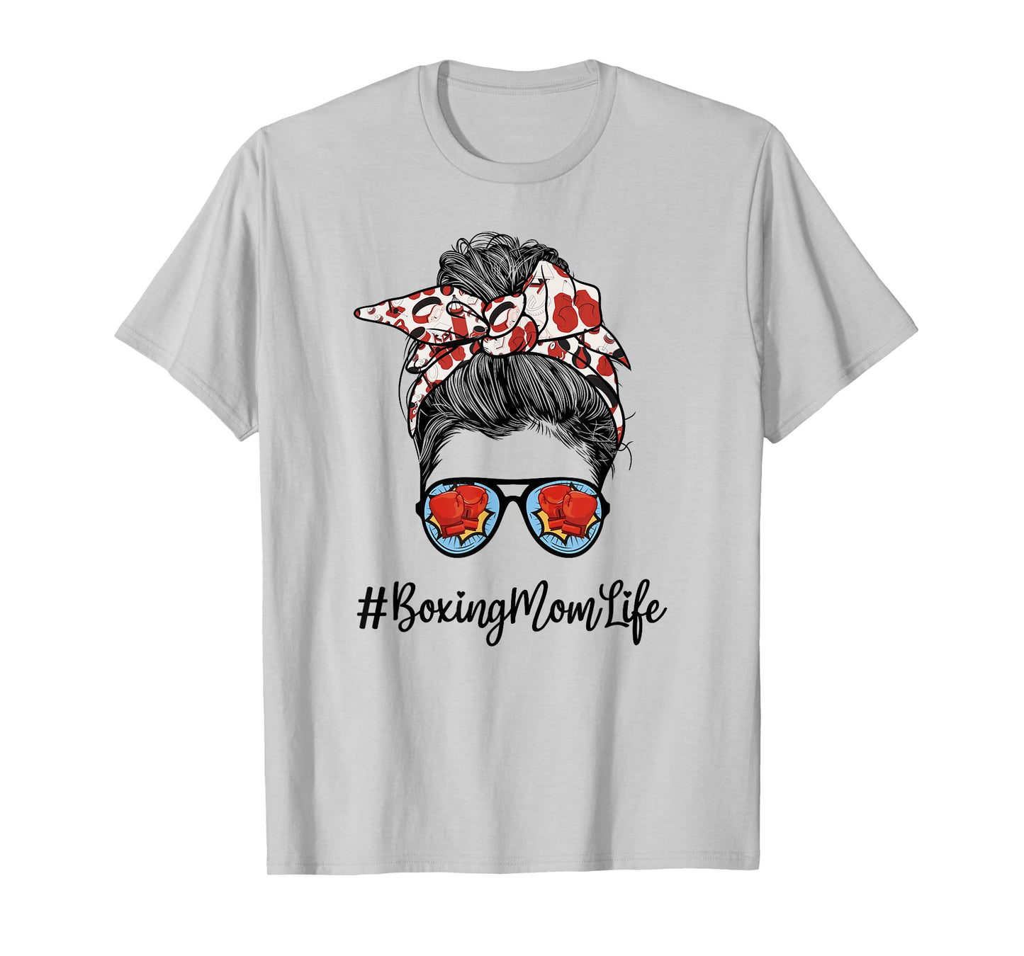 Funny Life Boxing Mom Leopard Messy bun Glasses T-Shirt