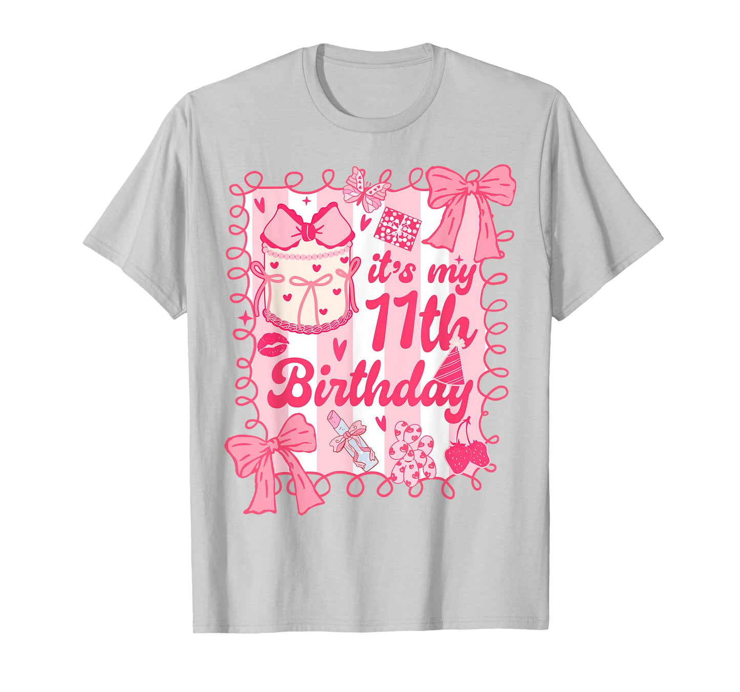 Kids It's 11th Birthday Coquette Aesthetic 11 Years Old Girl T-Shirt