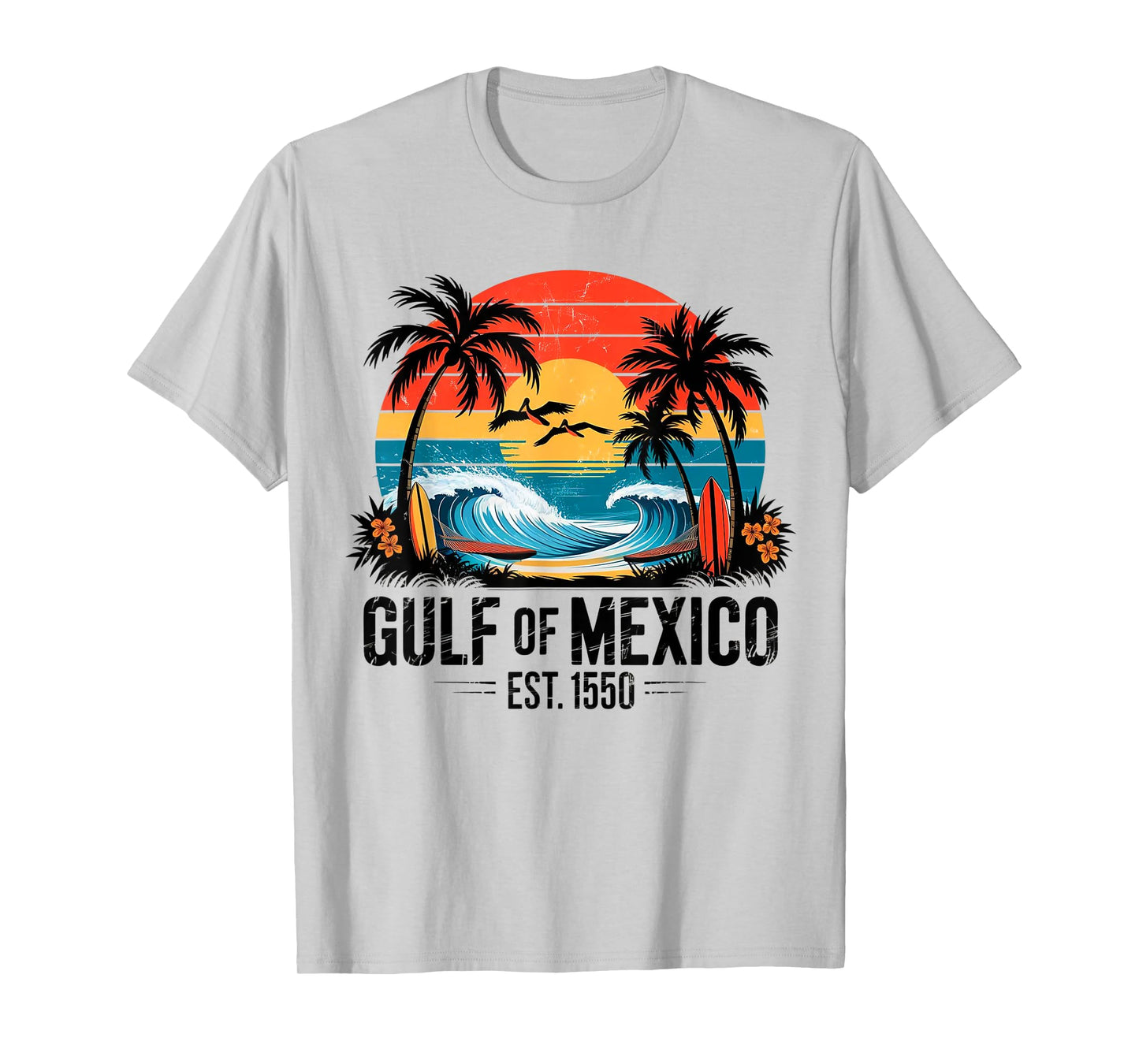 Vintage Ocean Sunset Beach Gulf of Mexico Est 1550 T-Shirt