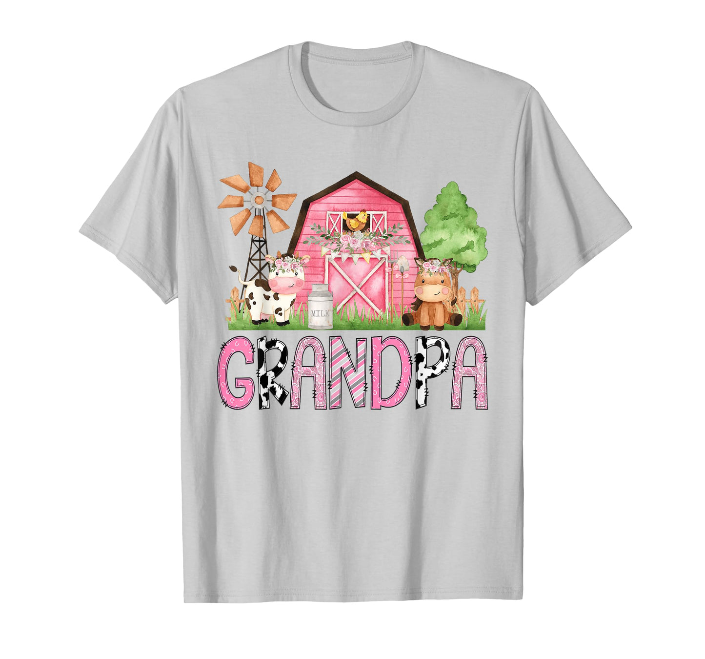 Grandpa Pink Farm Animal Birthday Kids Matching Family T-Shirt