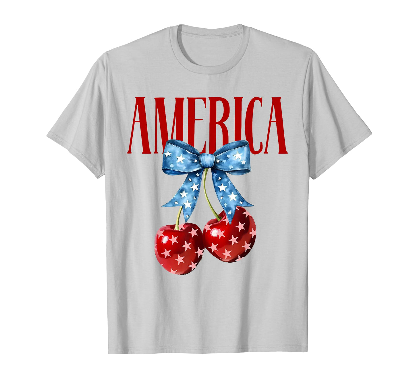 American Coquette Cherry Bow Patriotic USA Flag 4th Of July T-Shirt