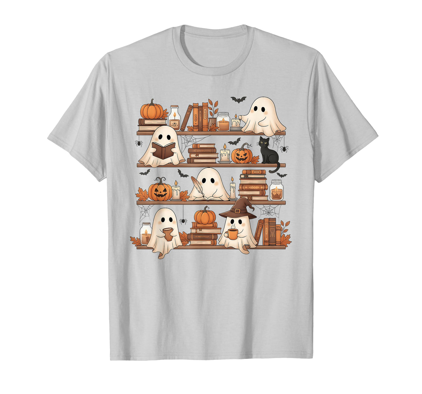 Ghost Reading Book Lovers Library Halloween Spooky T-Shirt