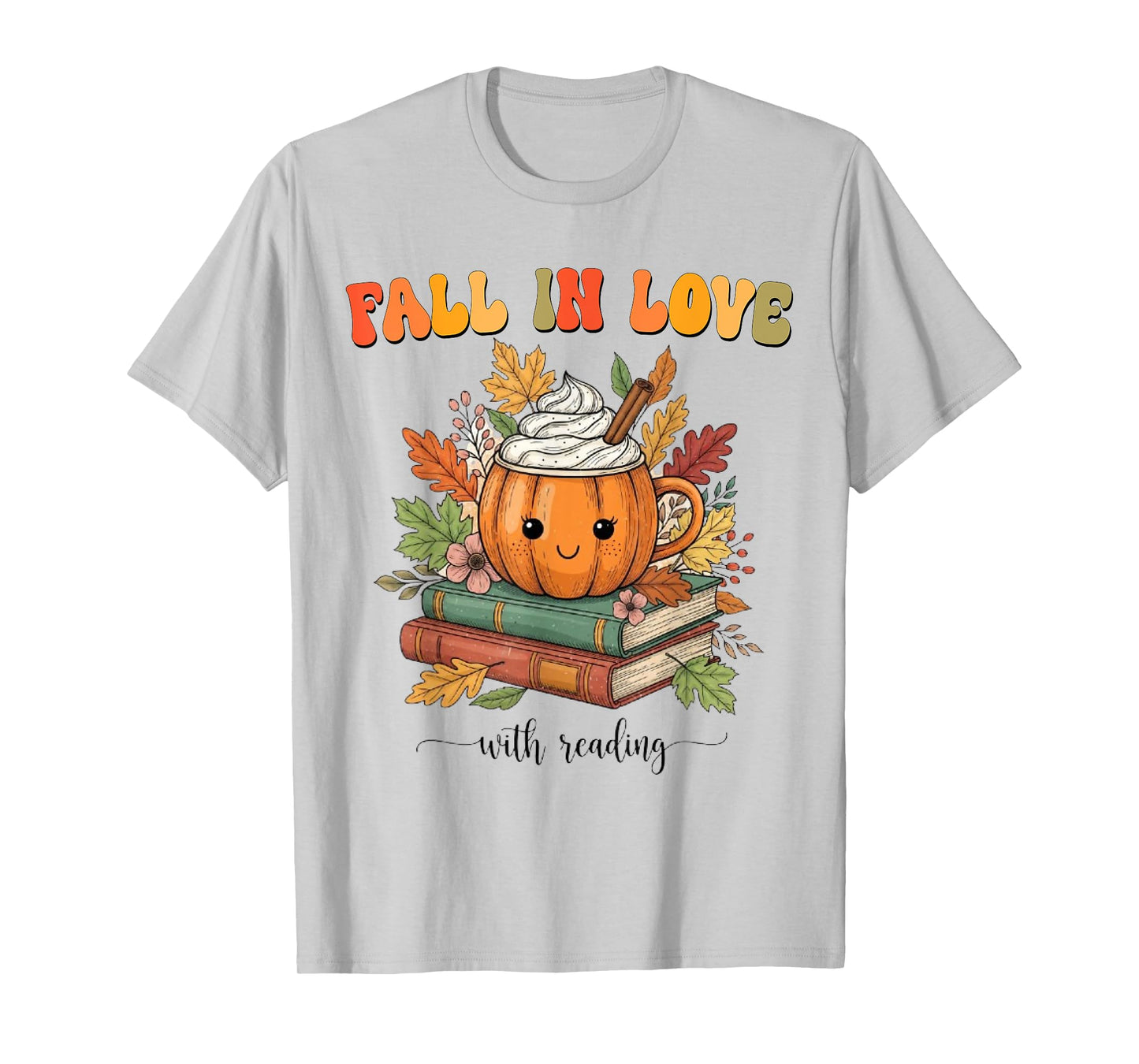 Fall in Love with Reading Book Autumn Pumpkins and Teachers T-Shirt