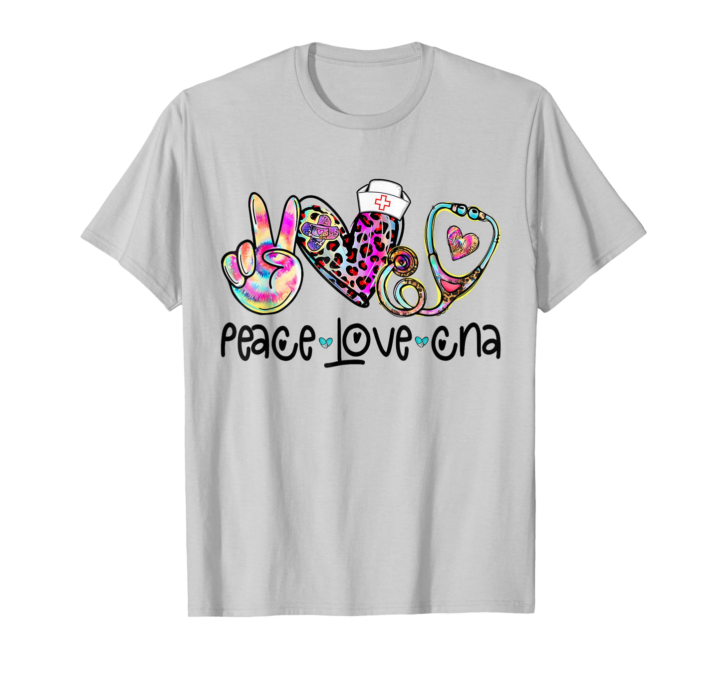 Peace Love CNA Leopard Heart Stethoscope Nursing Nurse Week T-Shirt