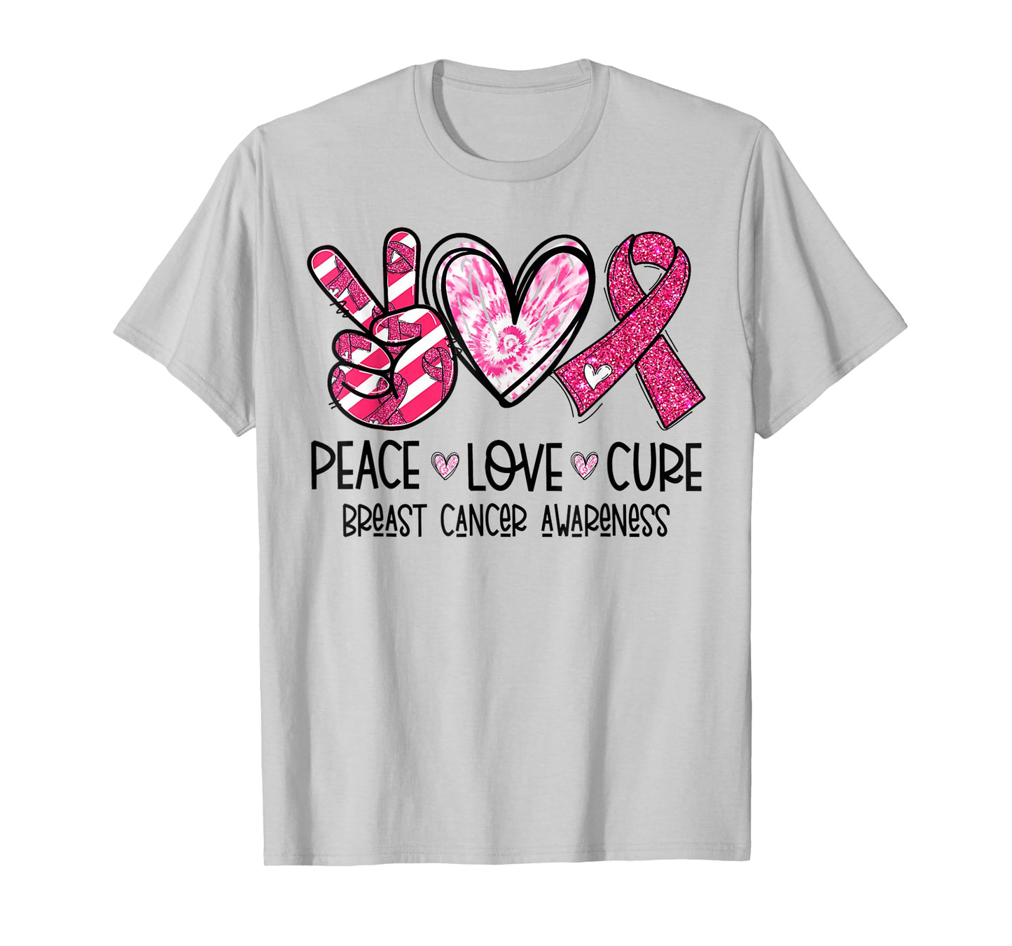 Peace Love Cure Breast Cancer Awareness Warrior Pink Ribbon T-Shirt
