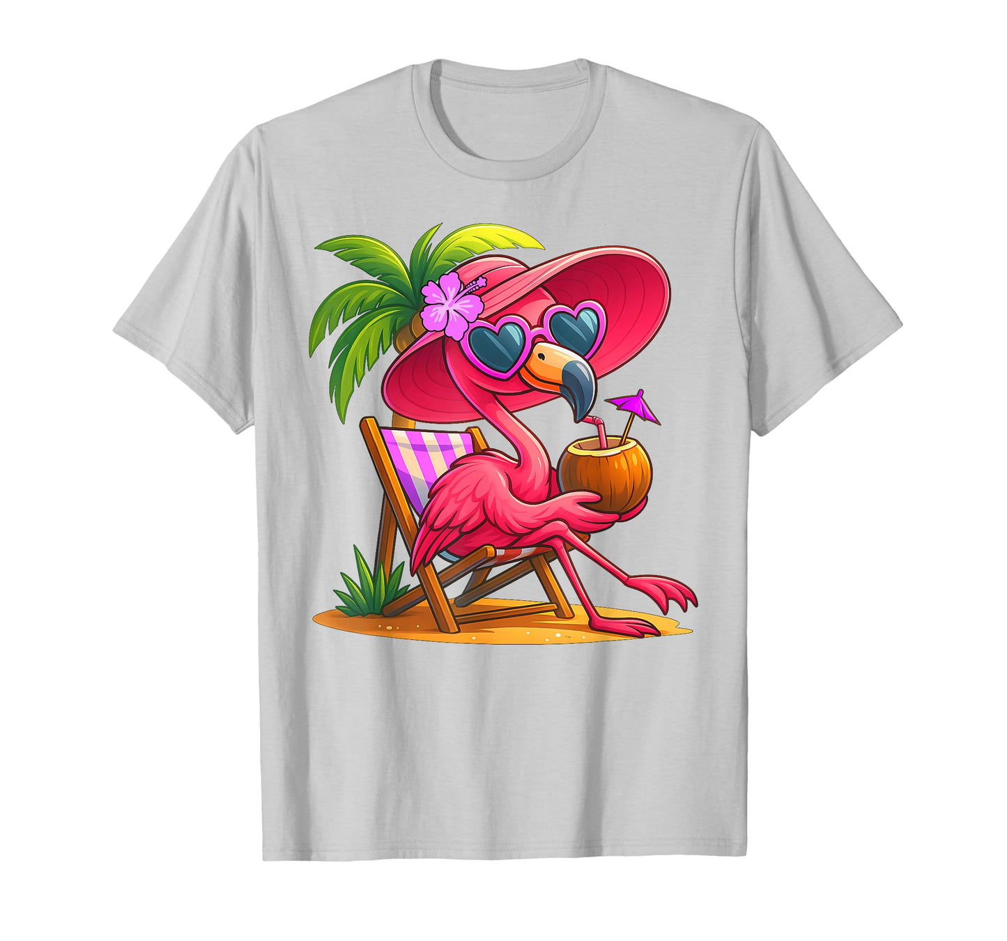 Summer Vibes Pink Flamingo Beach Palm Tree Summer Vacation T-Shirt