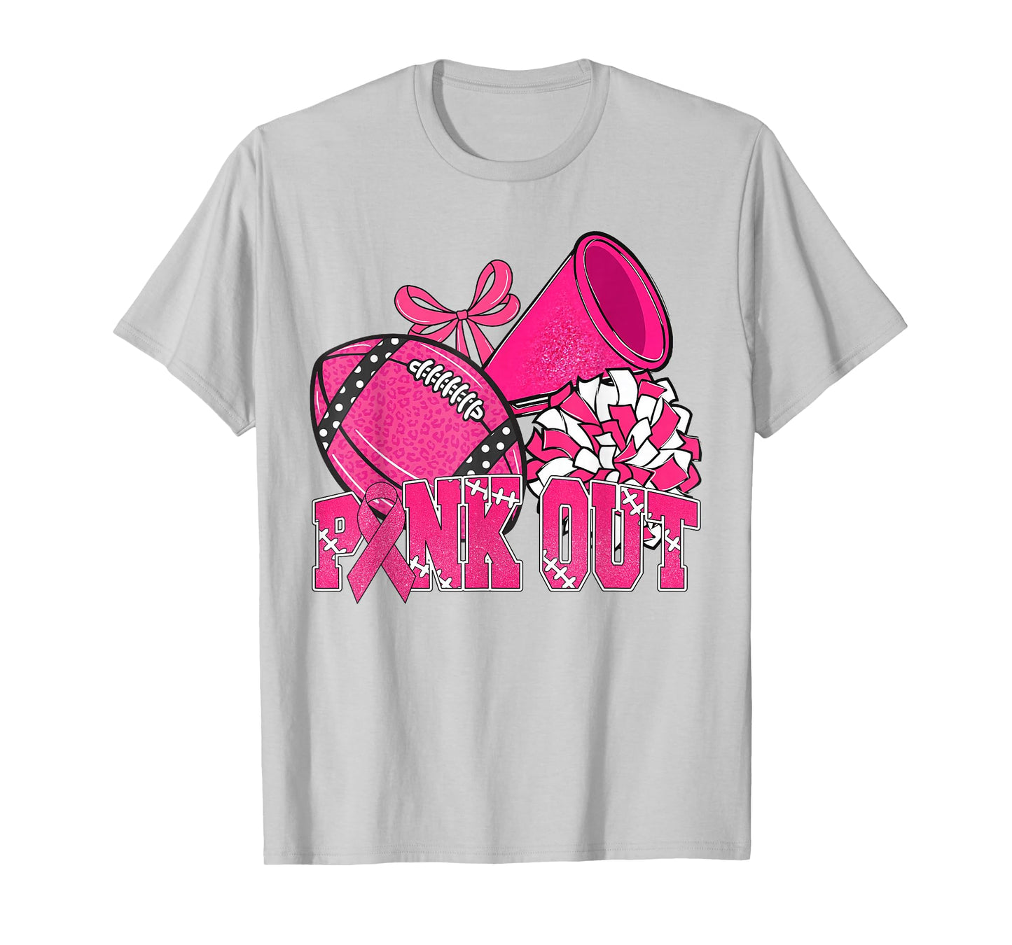 Pink Out Football Pink Bow Cheer Breast Cancer Awareness T-Shirt