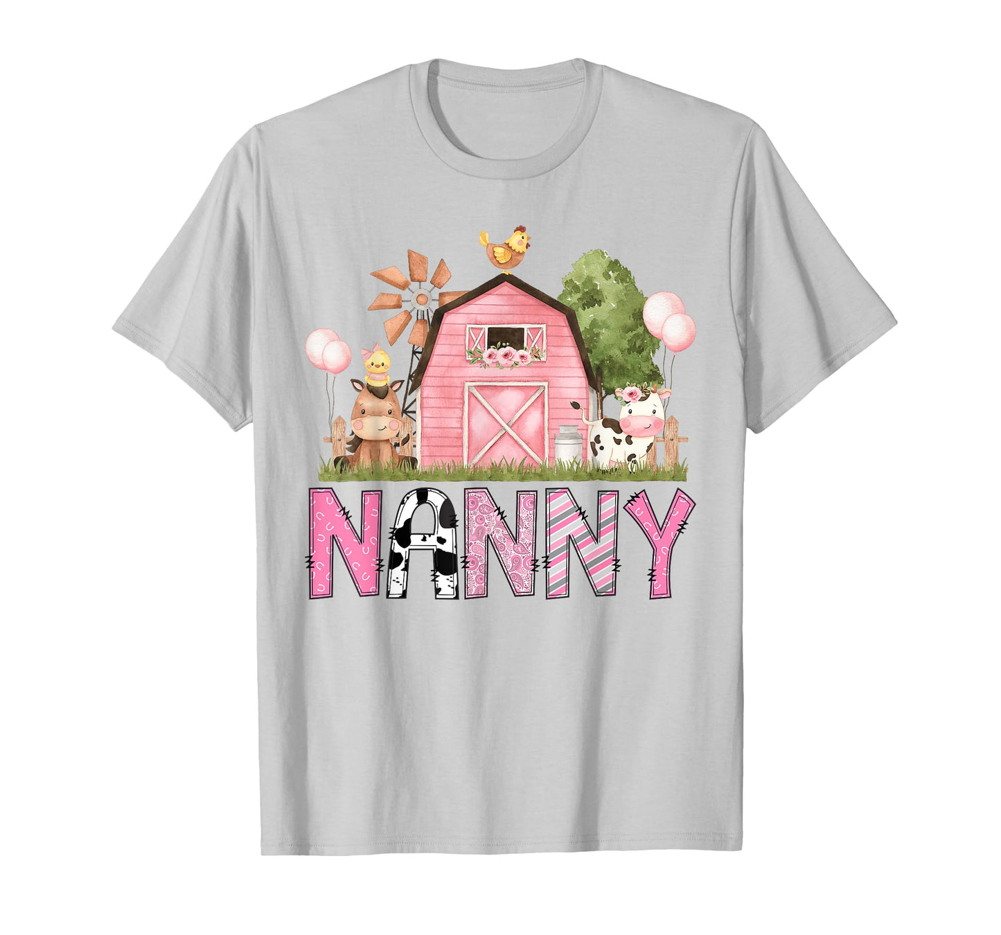 Nanny Pink Farm Animal Birthday Kids Matching Family T-Shirt