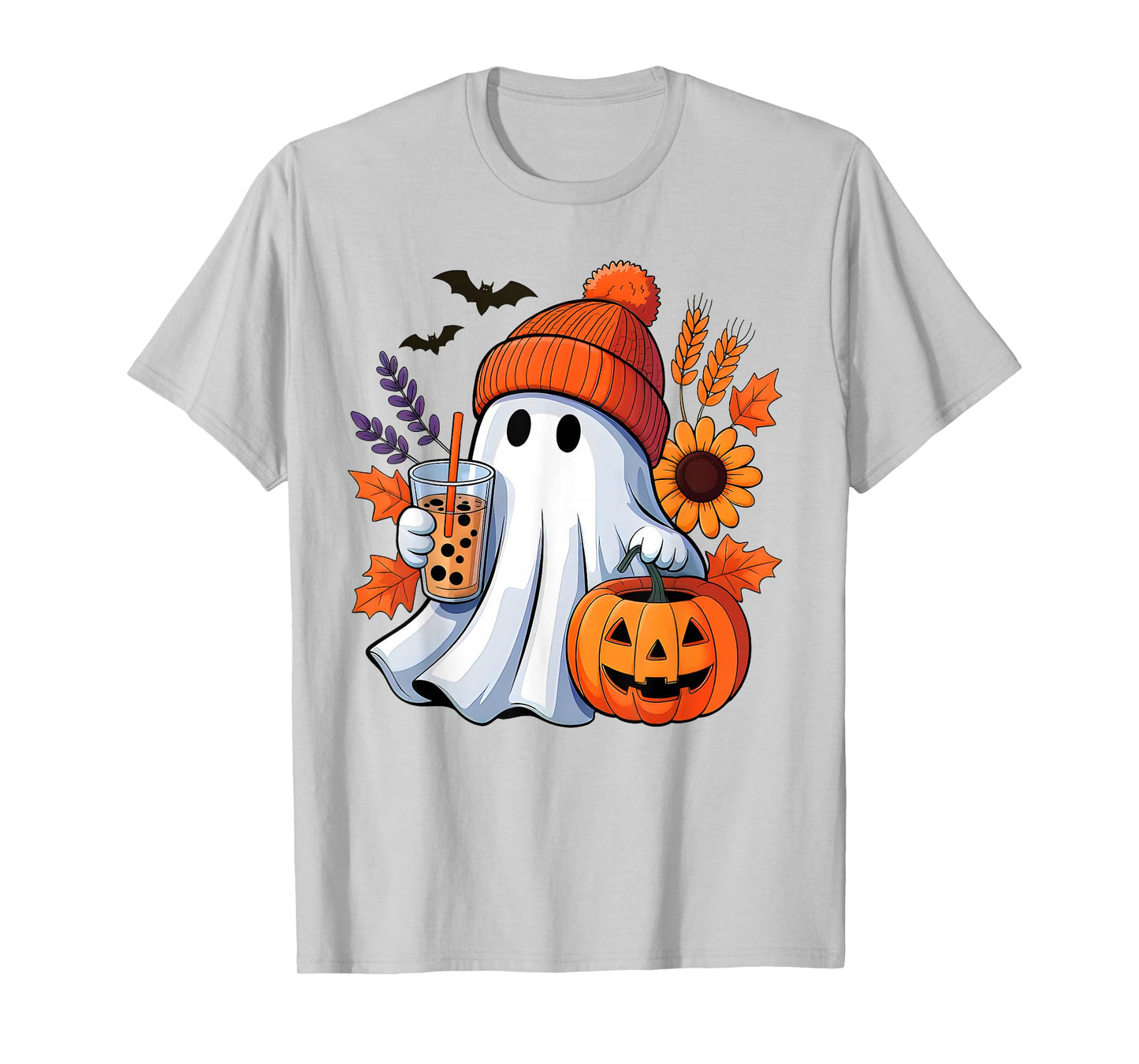 Cute Ghost Drinking Coffee Autumn Pumpkin Halloween Costume T-Shirt