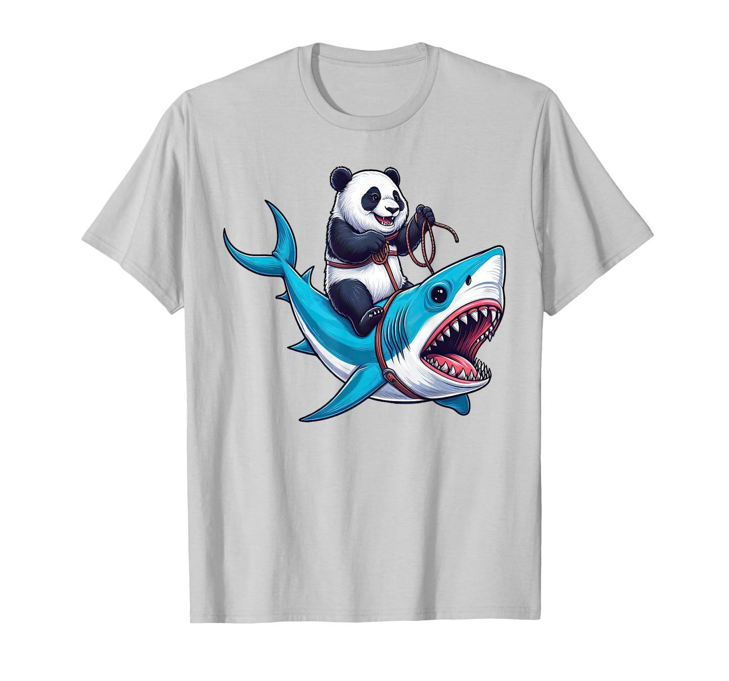 Panda Riding Shark Funny Boys Girls Kids T-Shirt