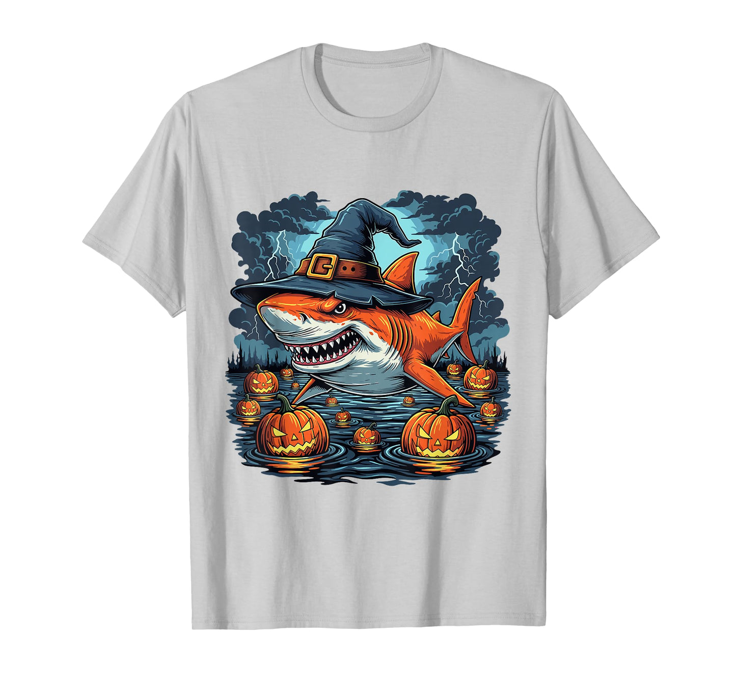 Halloween Spooky Orange Shark Scary Pumpkin T-Shirt