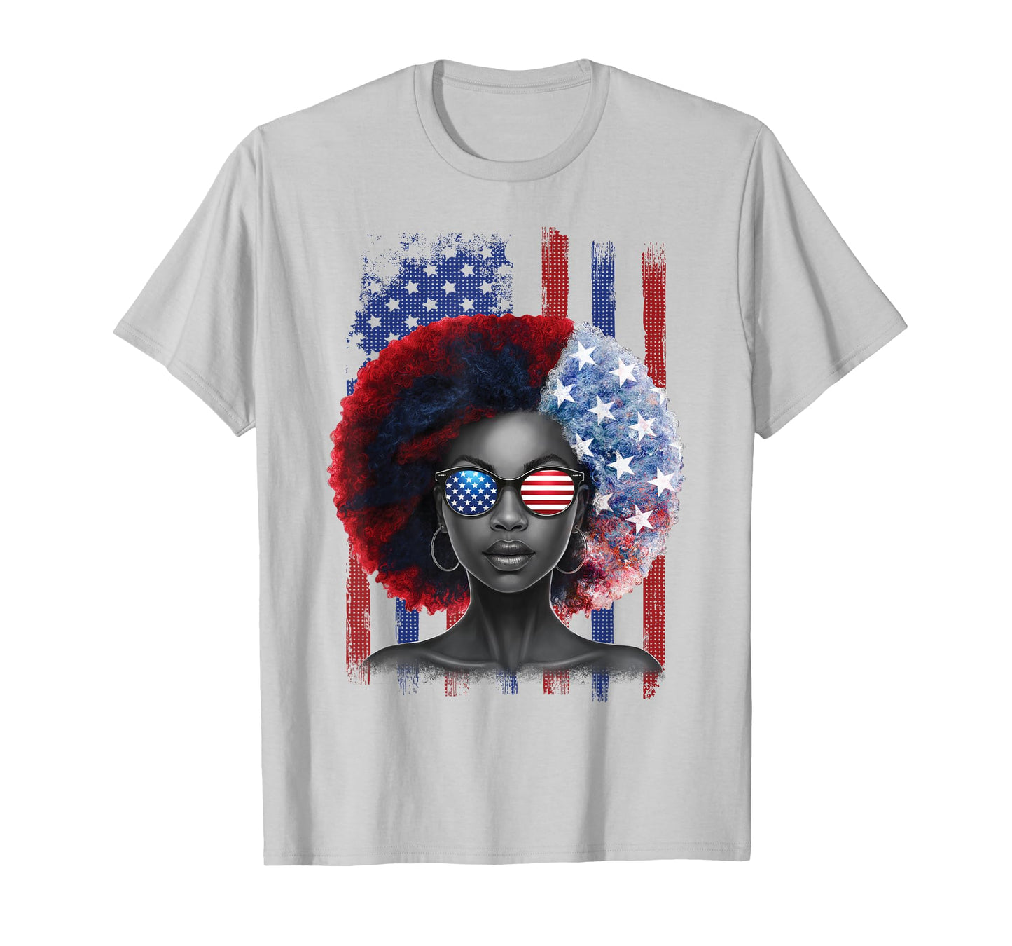 Black African American Women Patriotic Messy Bun 4th of July T-Shirt