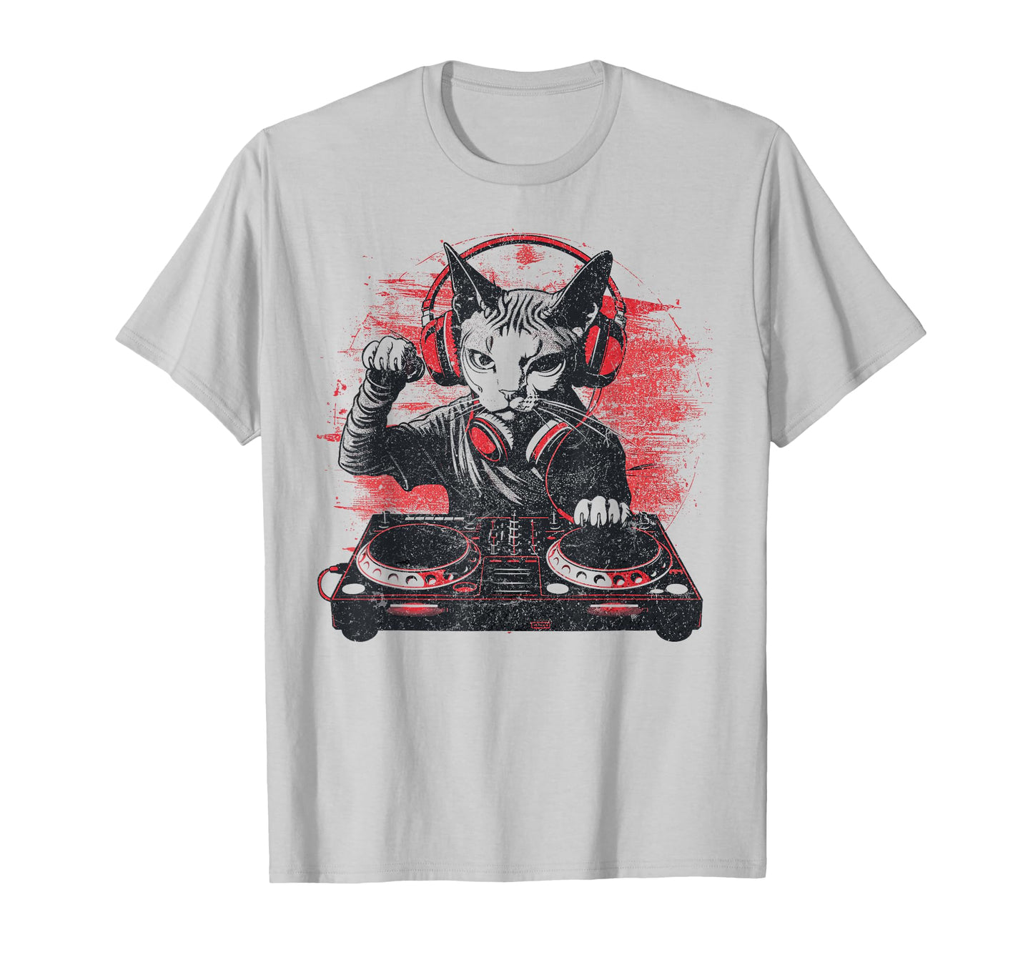 Funny Retro House DJ Sphynx Cat Disco Headphone Tech Sound T-Shirt